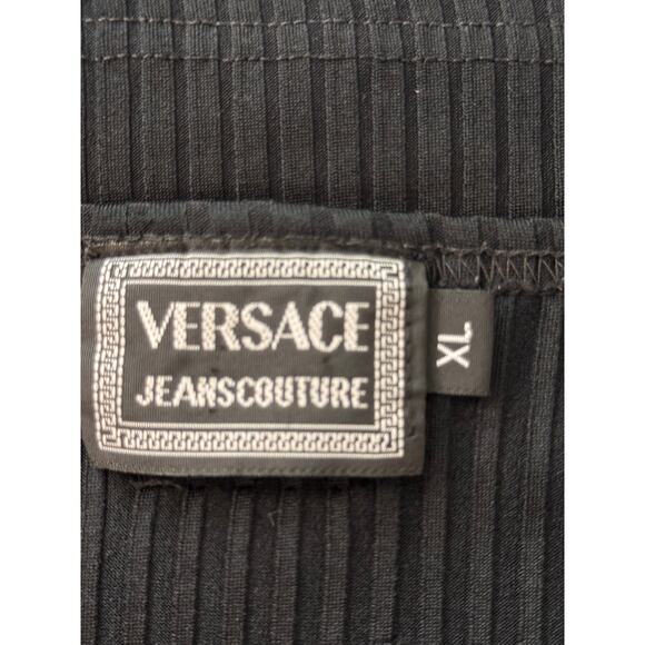 VERSACE JEANS COUTURE Women's Black V Neck Long Sleeve Ribbed Top Size XL - Picture 4 of 5